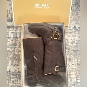 Michael Kors Crosby Suede Moto Boots Chocolate Brown 10M Like New w Box